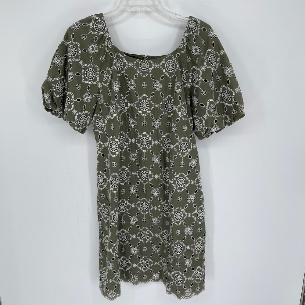 Talbots Women's Green Eyelet Embroidered Puff Sleeve Sheath Dress Size‎ 8
